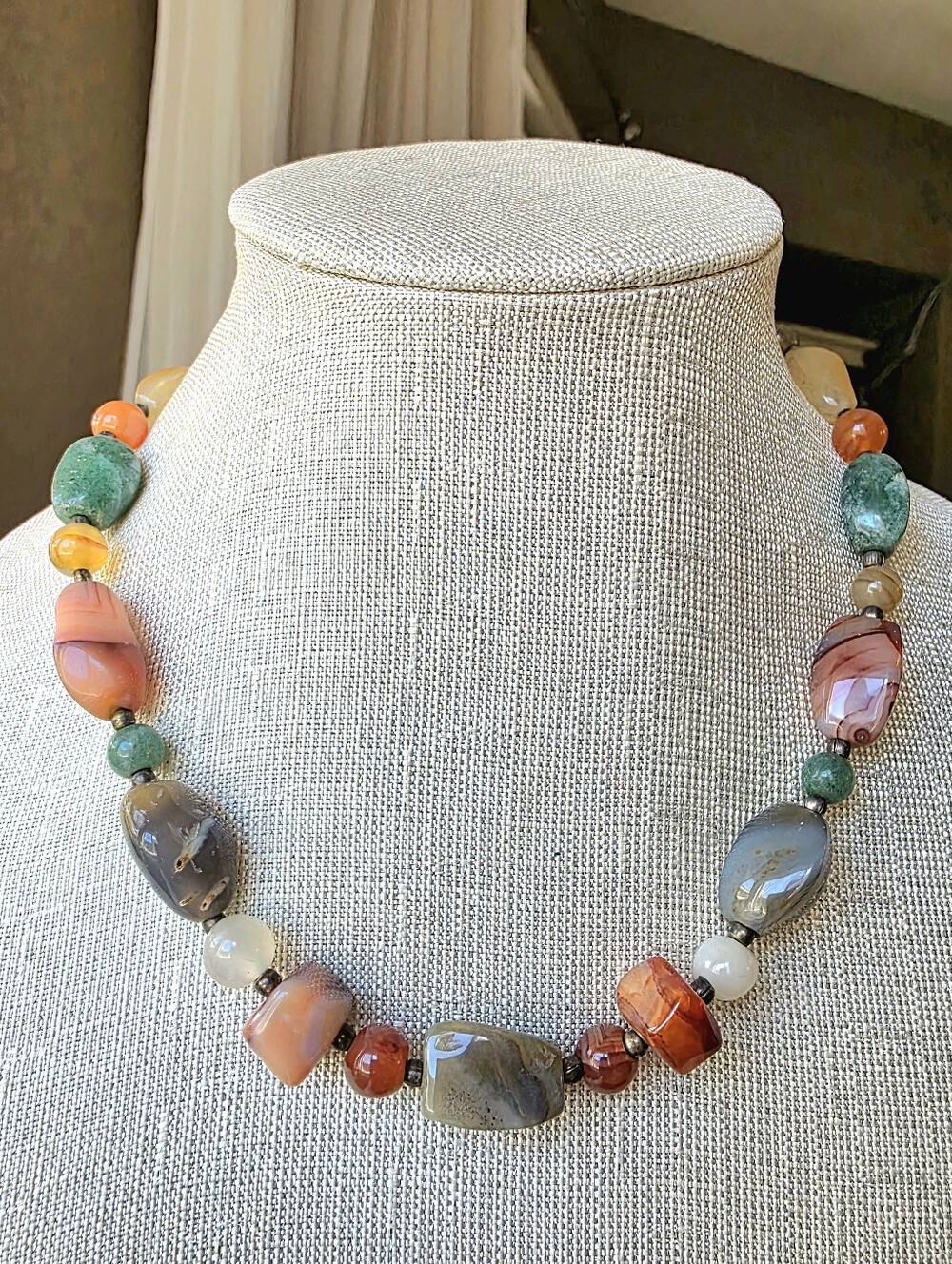 Vintage 1960s Mid-Century Beggar’s Bead Necklace – Polished Multi-Gemston
